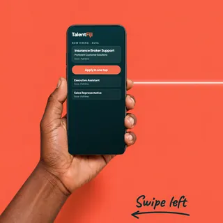 Talent Fiji post: Carousel cover: a phone showing the Talent Fiji app, swipe left