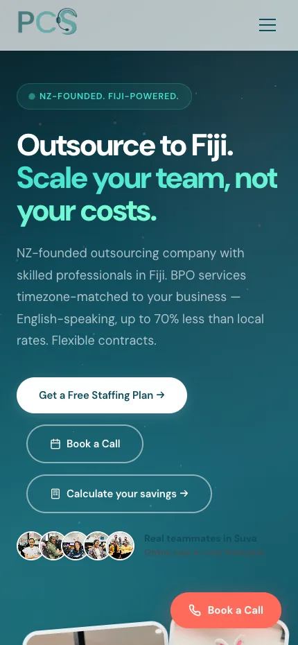 PCS homepage on mobile
