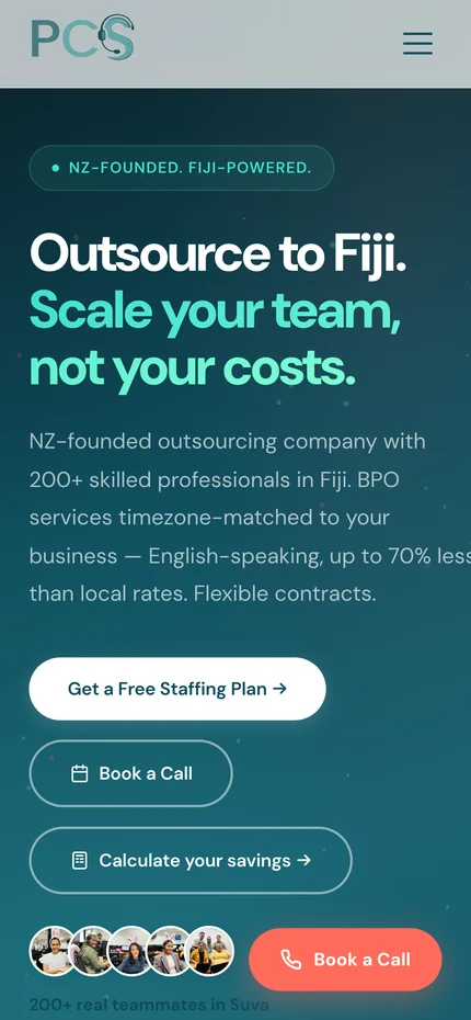 PCS homepage on mobile
