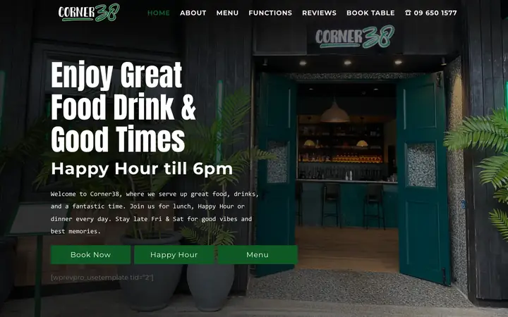 Corner 38 website homepage