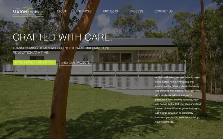 Sexton Builders website homepage