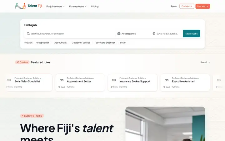 Talent Fiji website homepage