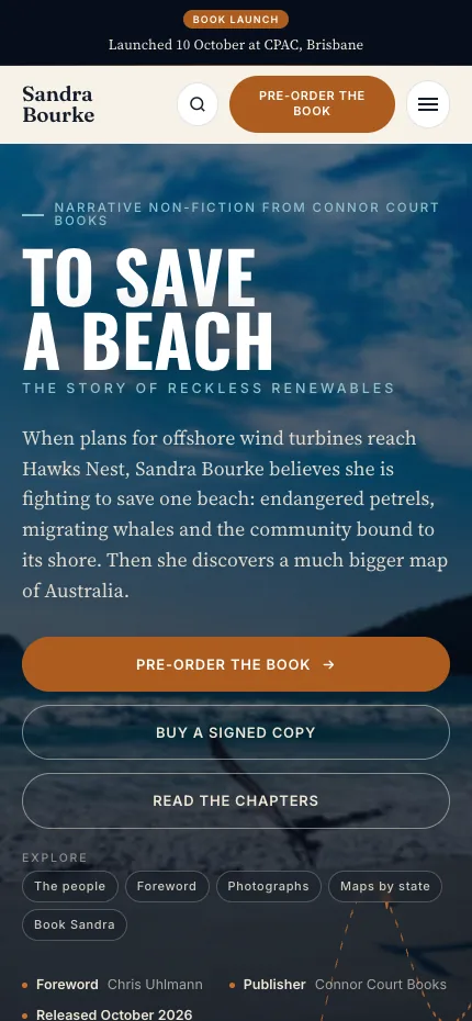 Sandra Bourke website on mobile