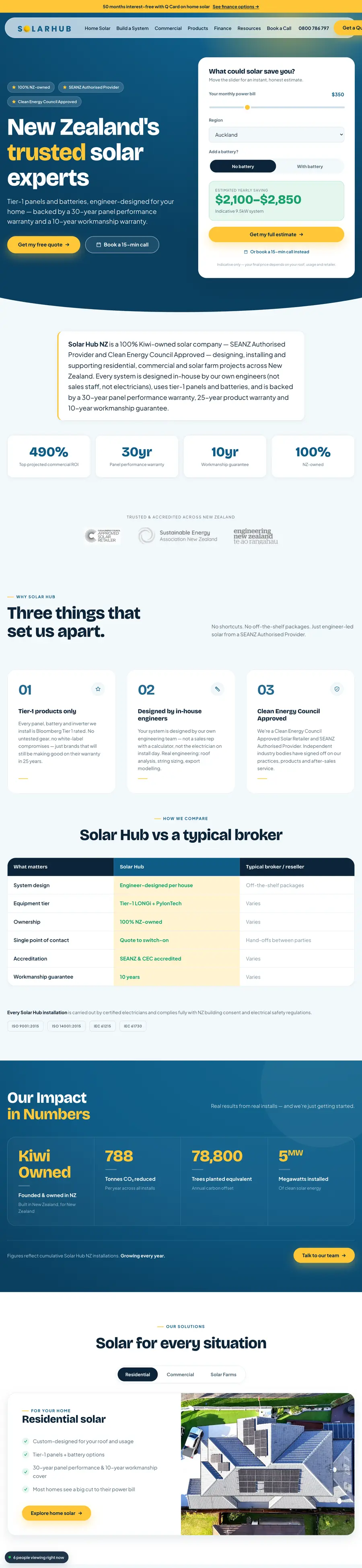 Solar Hub NZ website, full page