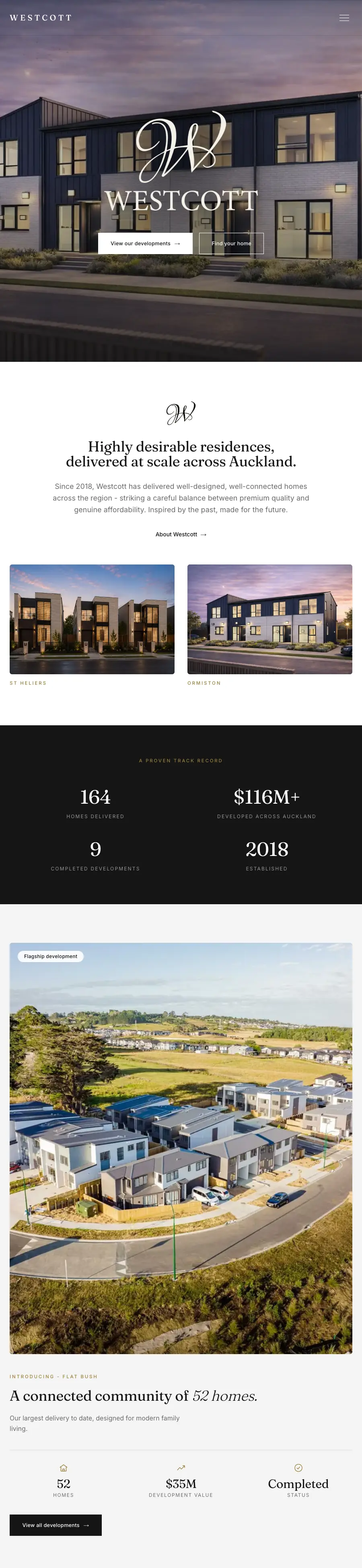 Westcott Developments website, full page