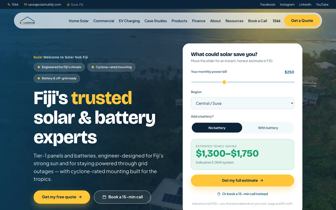 Solar Hub Fiji website homepage