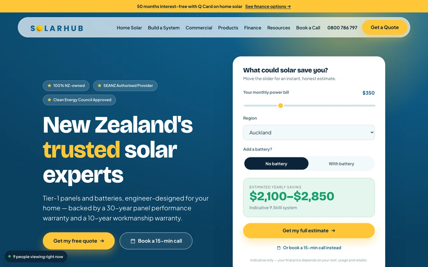 Solar Hub NZ website homepage