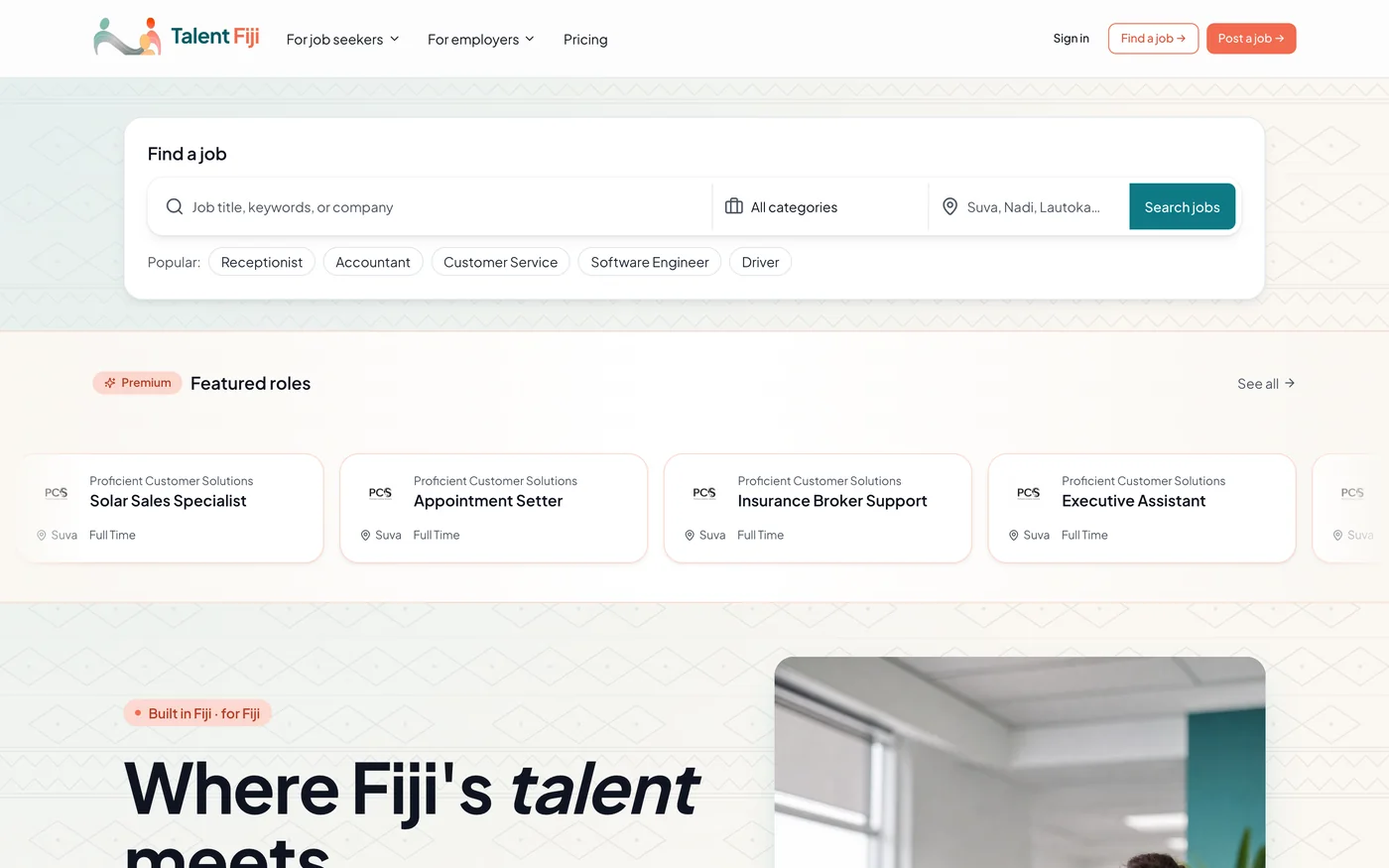 Talent Fiji website homepage