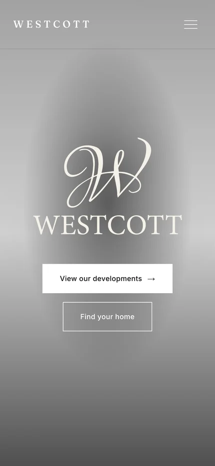 Westcott Developments homepage on mobile